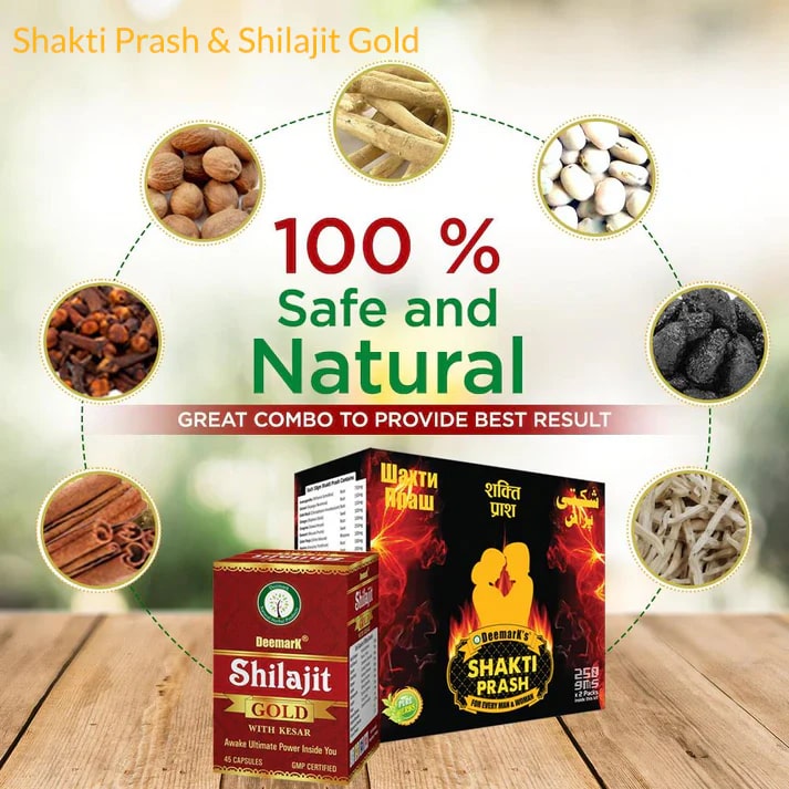 Shakti Prash and Shilajit Gold  - Ayurvedic Supplement Combo for Strength, Power, and Long-term Pleasure