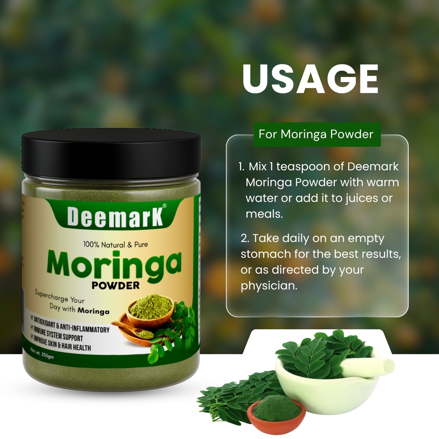 Deemark Moringa Powder - Natural Energy Booster