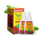 Two bottles of tulsi panchamrit drops with tulsi herb on side sold by deemark.