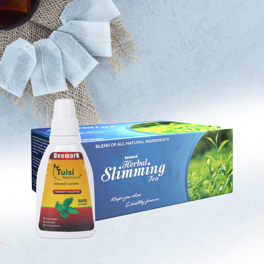 Slimming Tea 20 Pouches and Tulsi Panchamrit 18ml Combo - Effective for Controlling Weight & Improving Immune System
